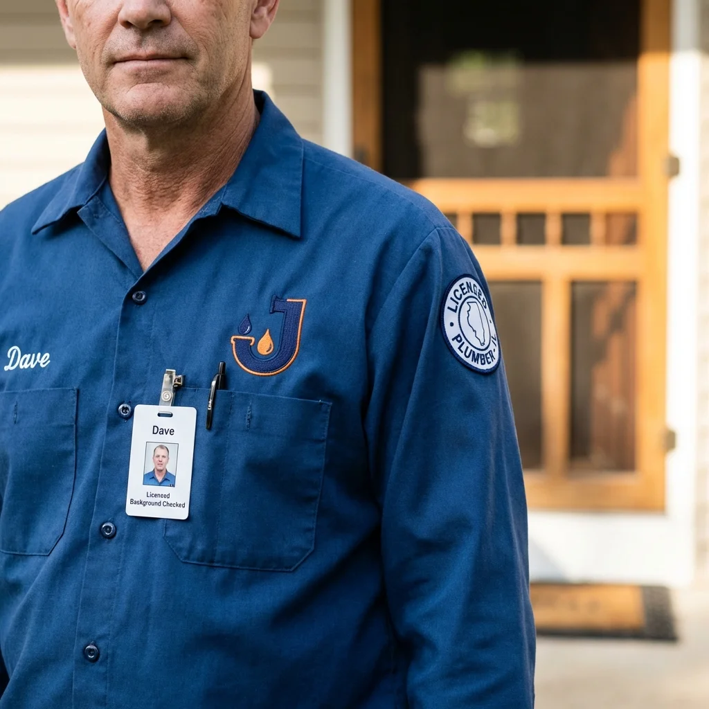 Licensed plumber showing ID badge in Weatherford, OK