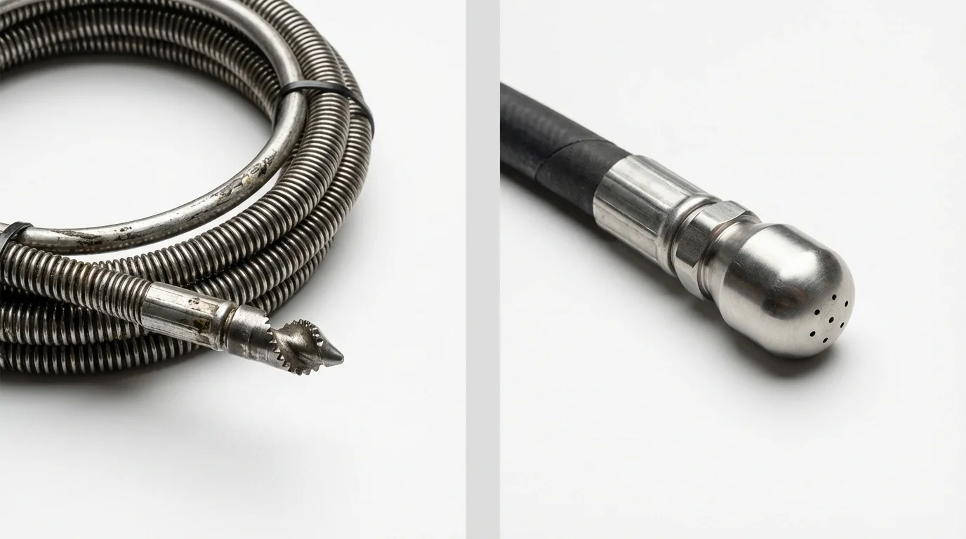Drain snake cable and hydro jetting nozzle used for drain cleaning in Weatherford, OK