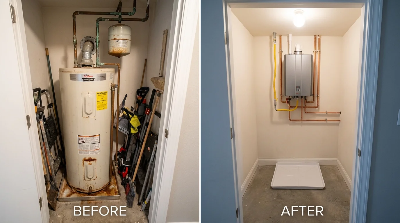 Tank water heater versus wall-mounted tankless unit comparison for Weatherford, OK homeowners