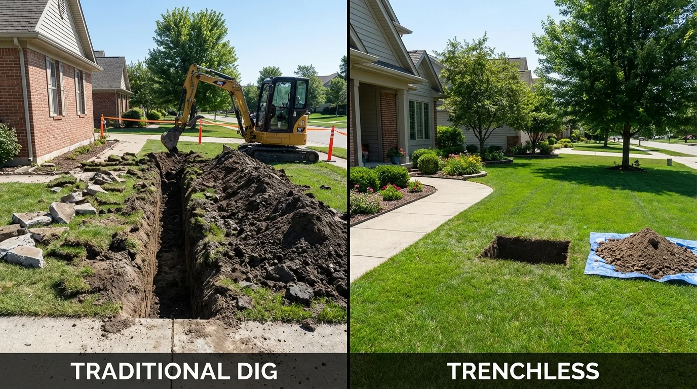 Trenchless sewer repair with minimal yard damage versus traditional excavation in Weatherford, OK